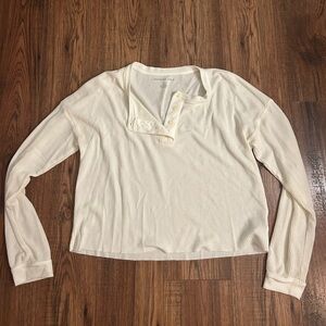 White Cropped American Eagle Waffle Shirt